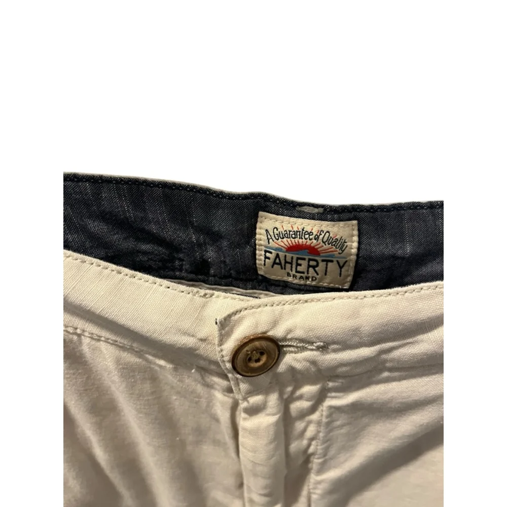 Faherty Linen Blend Khaki Chino Shorts Men's Size 35 Flat Front Zip Fly Pockets
